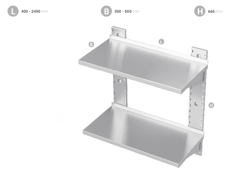 RVS wandplank, dubbel