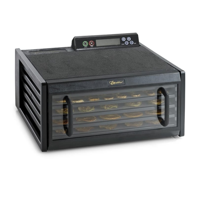 Droogkast 5 platen. Zwart met transparante deur en dubbele timer - Excalibur