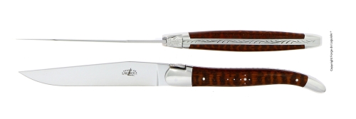 Twee messen, Slangenhouten handvat, gepolijst, Tradition - Forge de Laguiole