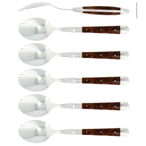 Zes lepels, Tuja handvat, gepolijst, Tradition - Forge de Laguiole