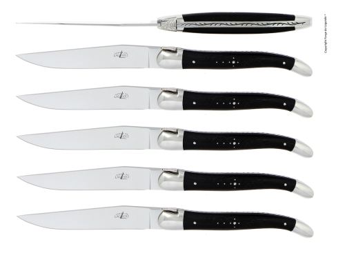 Zes messen, Ebbenhouten handvatten, gepolijst, Tradition - Forge de Laguiole