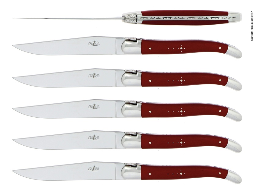 Set van 6 dinermessen, handvat van rood micarta - Forge de Laguiole