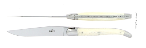 Twee messen, benen heft, gepolijst, Tradition - Forge de Laguiole