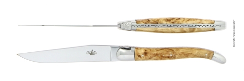 Twee messen, Berkenhouten handvat, gepolijst, Tradition - Forge de Laguiole
