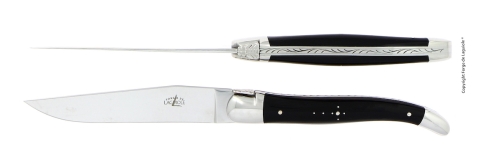 Twee messen, handvat donker hoorn, gepolijst, Tradition - Forge de Laguiole