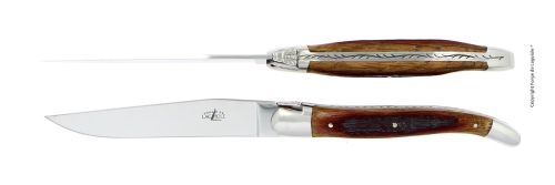 Twee messen, Eikenhouten handvat, gepolijst, Tradition - Forge de Laguiole