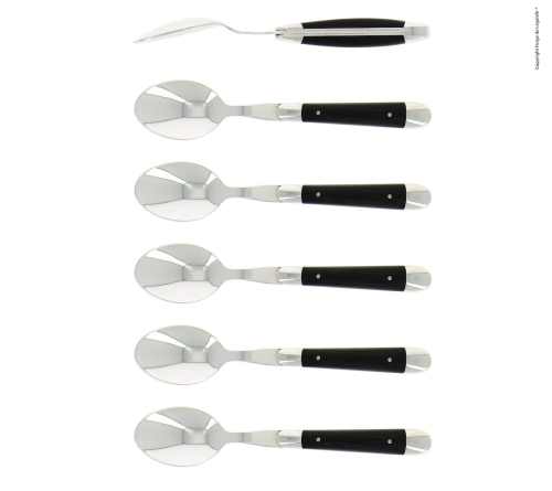 Zes dessertlepels, Ebbenhouten handvatten, gepolijst, Tradition - Forge de Laguiole