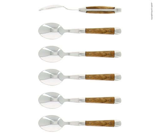 Zes dessertlepels, handvat van olijfhout, gepolijst, Tradition - Forge de Laguiole