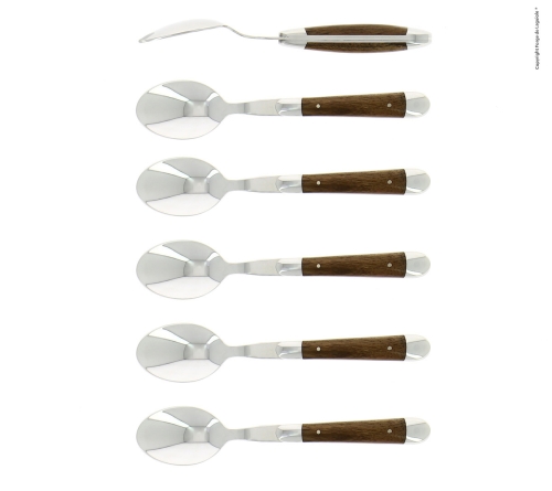 Zes dessertlepels, Walnoot handvat, gepolijst, Tradition - Forge de Laguiole