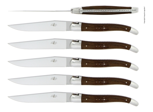 Zes messen, handvat van versteend eiken, gepolijst, Tradition - Forge de Laguiole