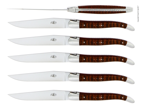 Zes messen, Slangenhouten handvat, gepolijst, Tradition - Forge de Laguiole
