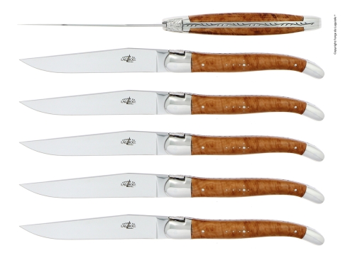 Zes messen, Hout leeuw handvat, gepolijst, Tradition - Forge de Laguiole