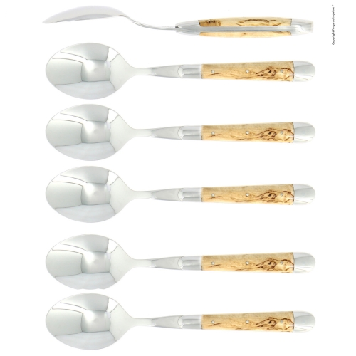 Zes lepels, Berkenhouten handvat, gepolijst, Tradition - Forge de Laguiole