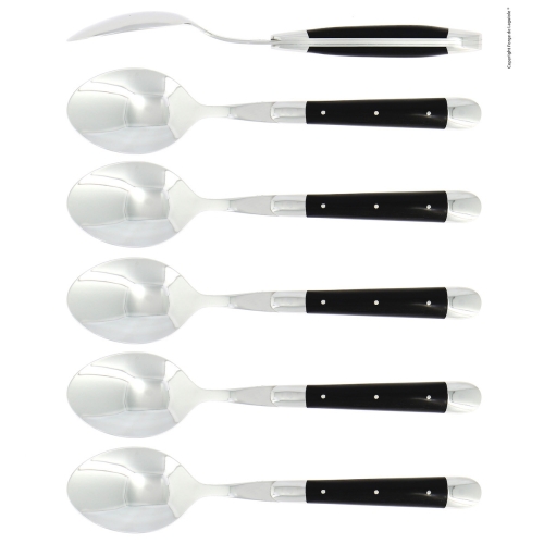 Zes lepels, Ebbenhouten handvatten, gepolijst, Tradition - Forge de Laguiole