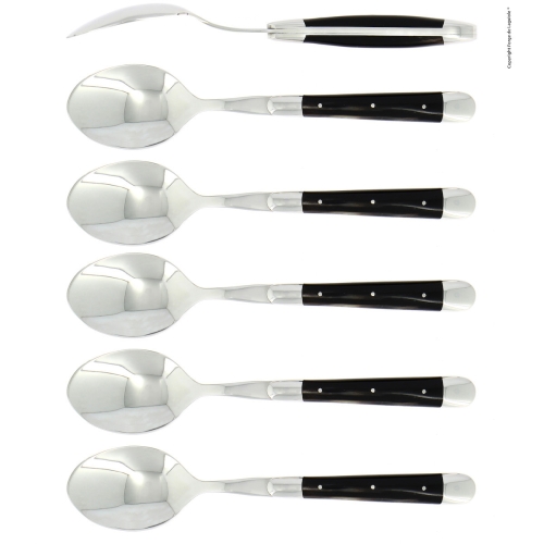 Zes lepels, handvat van donker hoorn, gepolijst, Tradition - Forge de Laguiole