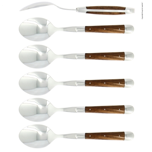 Zes lepels, Walnoot handvat, gepolijst, Tradition - Forge de Laguiole