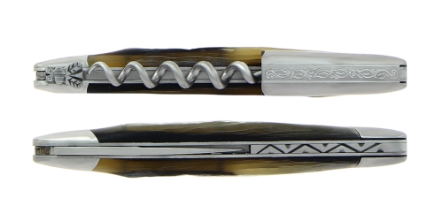 Aubra hoornen sommeliermes, gedamasceerd met decoratie, Collectie - Forge de Laguiole
