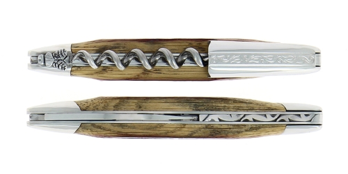 Houten Sommeliermes van Eikenhouten vaten, gedamasfalteerd met decoratie, Collectie - Forge de Laguiole