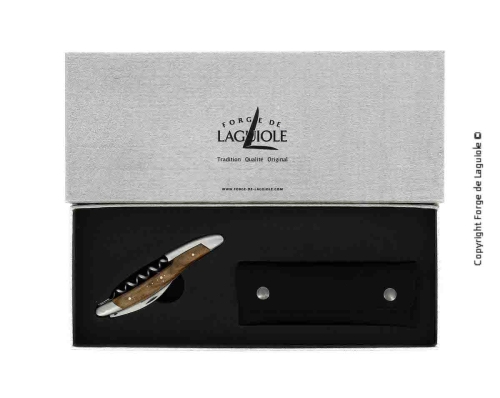 Notenhouten sommeliermes, gedamasfalteerd met decoratie, Collectie - Forge de Laguiole
