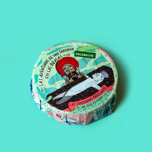 Op houtskool gegrilde sardinestaarten, escabeche. 105 g - Conservas Braseadas Güeyu Mar