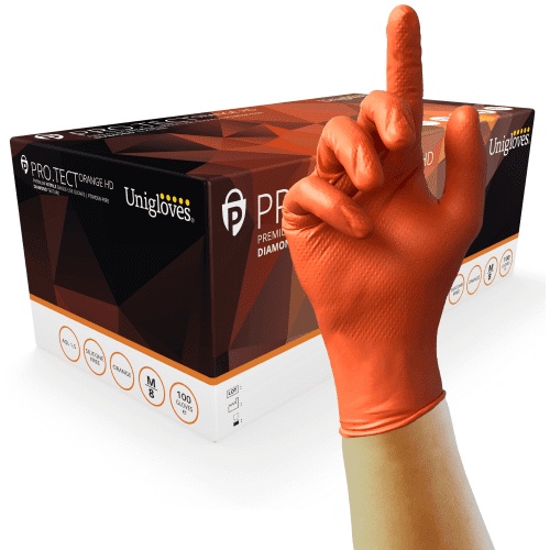 Nitril handschoen, oranje, extra sterk, 100 stuks - Unigloves - Medium