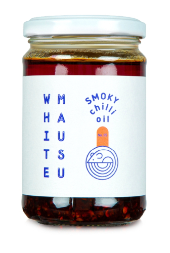 Smoky Chili Olie, gerookte chili olie, sesam & chili, 240 g - White Mausu