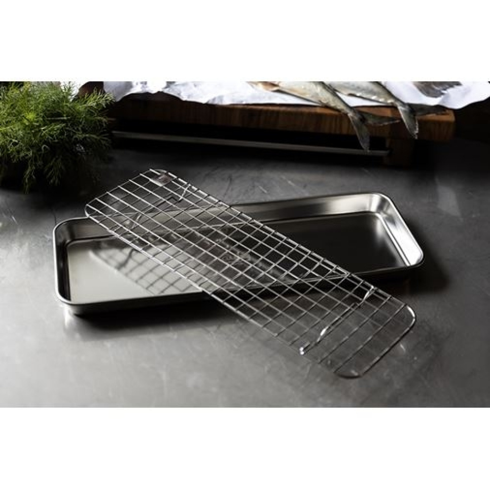 Gastronormbak/bakplaat met rooster, 38x14 cm, roestvrij staal - Culimat