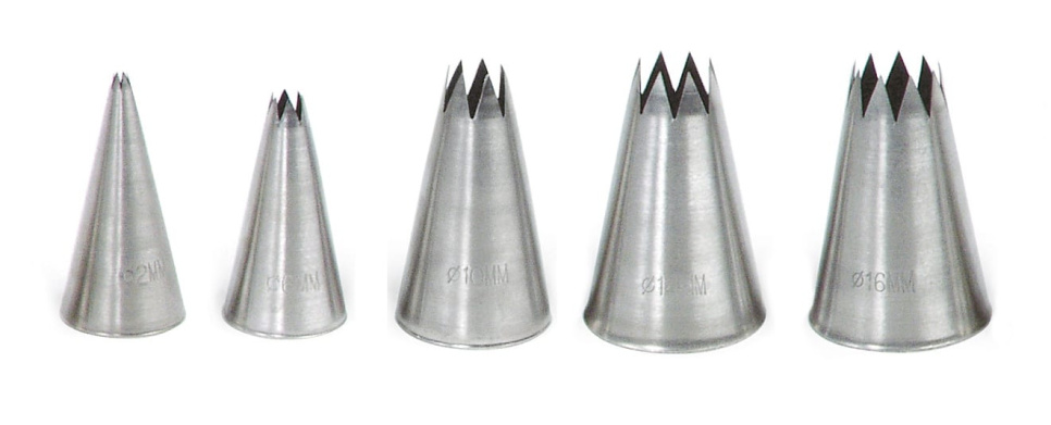 Leidingmondstukken, 5 stuks, Diameter 2-18 mm - Max in de groep Bakken / Bakgerei / Spuitmonden & spuitzakken bij The Kitchen Lab (1071-10207)
