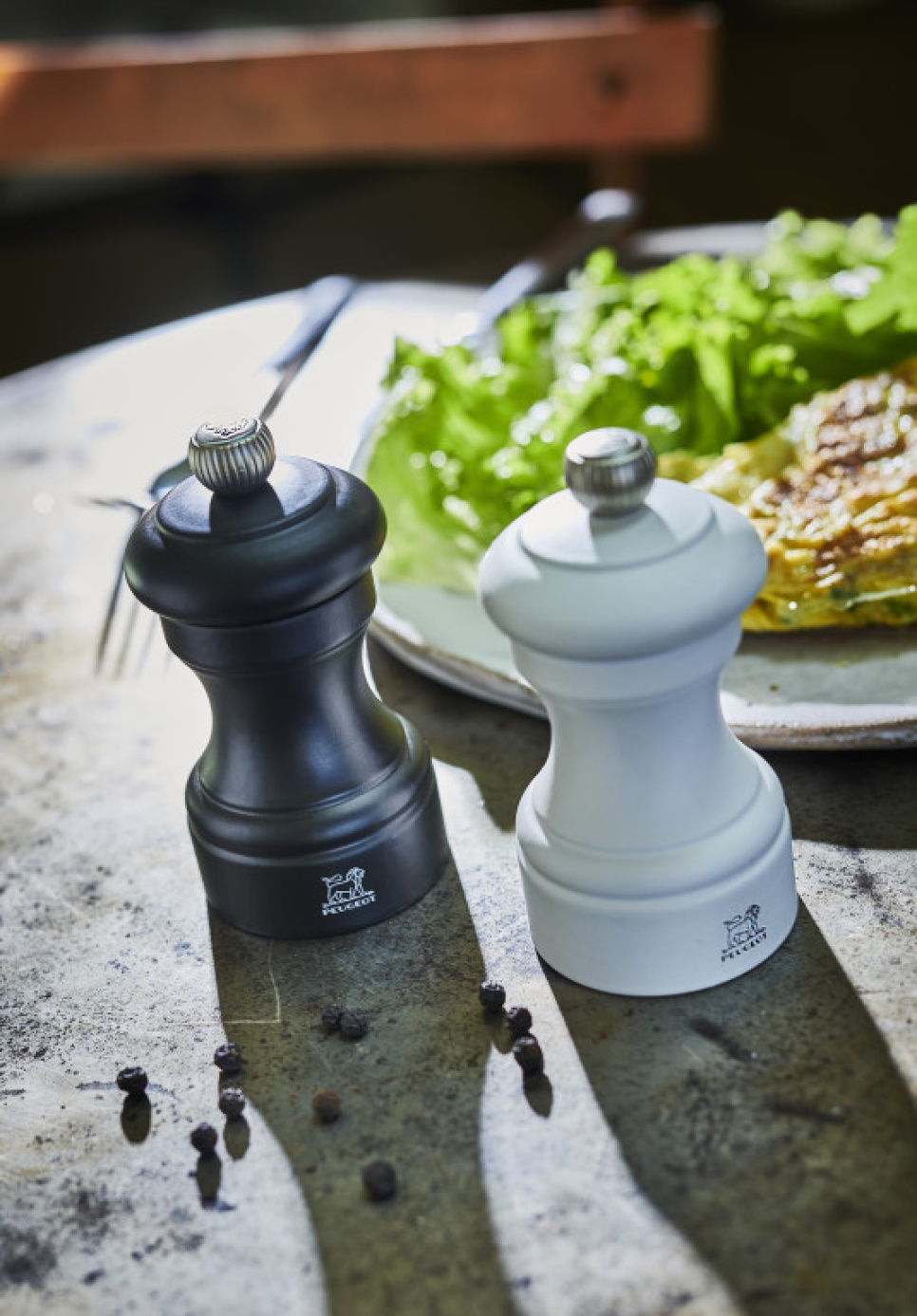 Set met zout- en pepermolen, 10 cm, Bistro Duo - Peugeot - Zwart & Wit