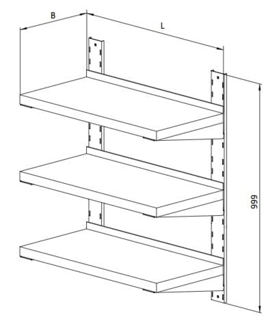 RVS wandplank, driedubbel RVS wandplank, driedubbel