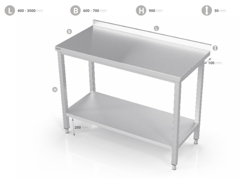 RVS bank met onderblad in de groep Keuken interieur / Roestvrij stalen interieur / Roestvrij stalen banken bij The Kitchen Lab (1102-20969)