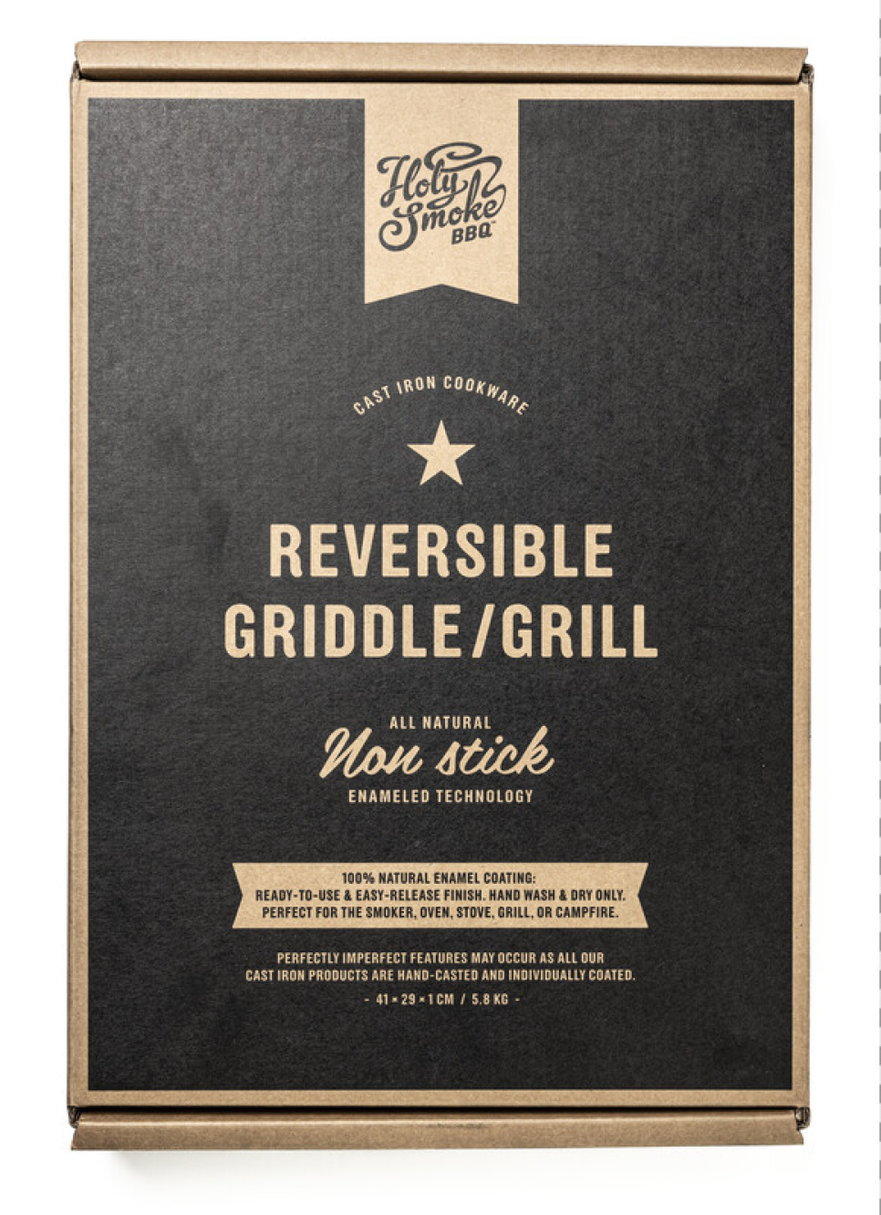 Geëmailleerde gietijzeren omkeerbare bakplaat/grill, 41 x 29 cm - Holy Smoke BBQ Geëmailleerde gietijzeren omkeerbare bakplaat/grill, 41 x 29 cm - Holy Smoke BBQ