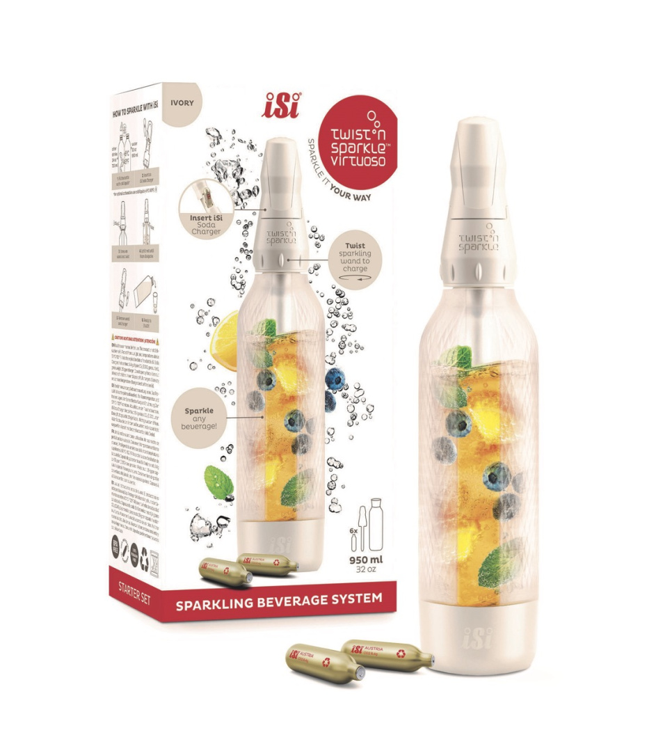 Twist\'n Sparkle Virtuoso Starter Set, Ivory White - iSi in de groep Keukenapparatuur / Overige keukenapparatuur / Koolzuurmachine bij The Kitchen Lab (1362-35569)