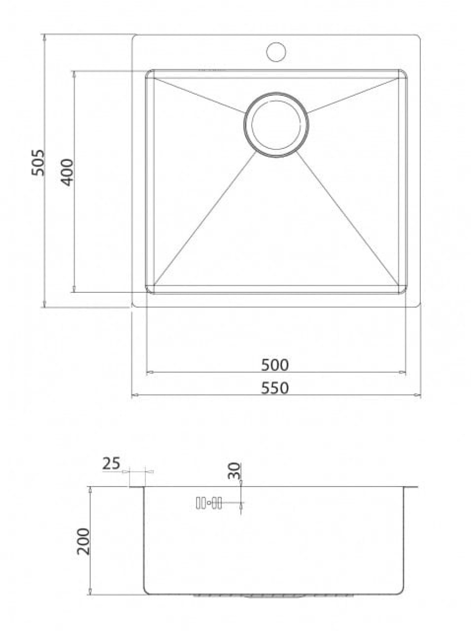 RVS spoelbak 550 x 505 mm RVS spoelbak 550 x 505 mm