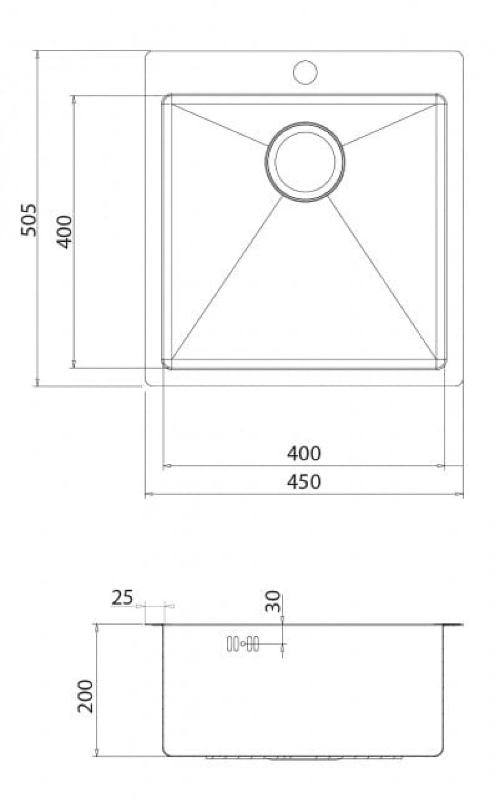 RVS spoelbak 450 x 505 mm RVS spoelbak 450 x 505 mm