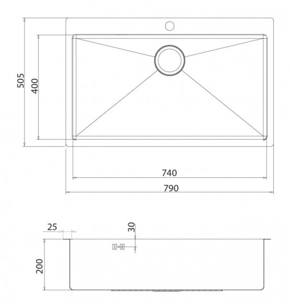 RVS spoelbak 790 x 505 mm RVS spoelbak 790 x 505 mm