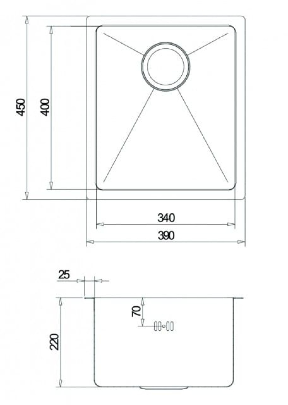 RVS spoelbak, 390 x 450 mm - Aquasanita RVS spoelbak, 390 x 450 mm - Aquasanita