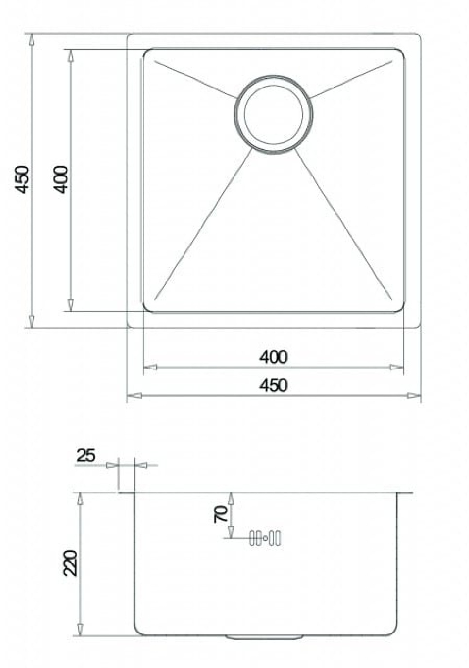 RVS spoelbak 450 x 450 mm RVS spoelbak 450 x 450 mm