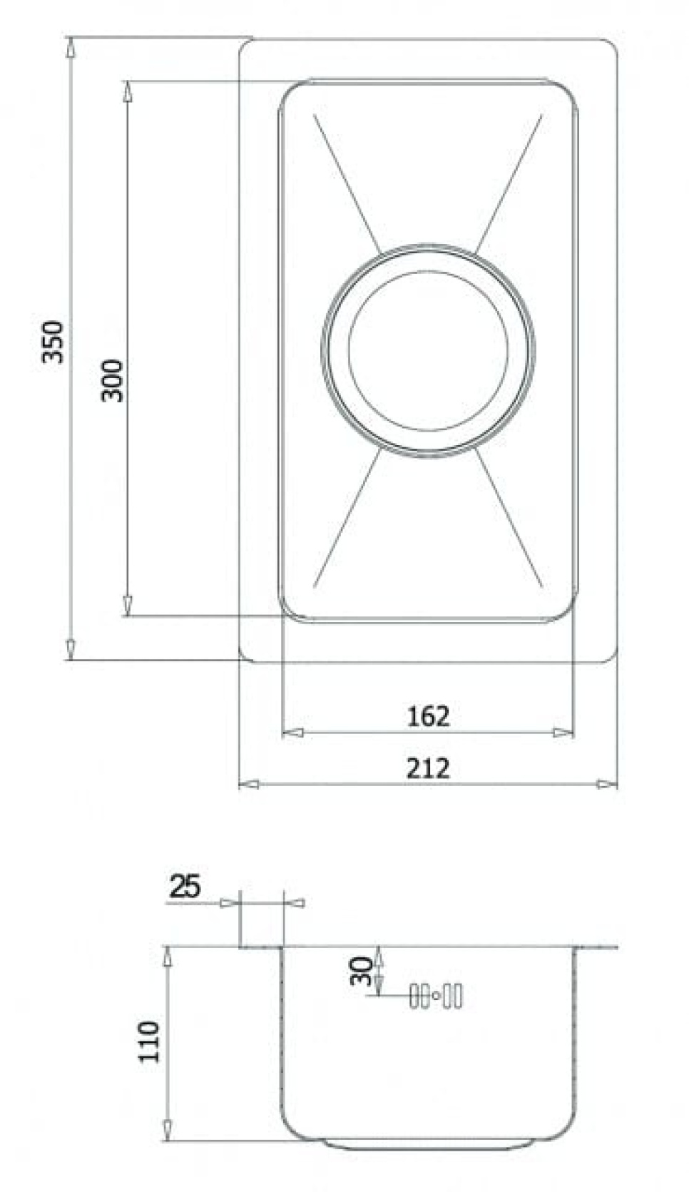 RVS spoelbak 212 x 350 mm RVS spoelbak 212 x 350 mm