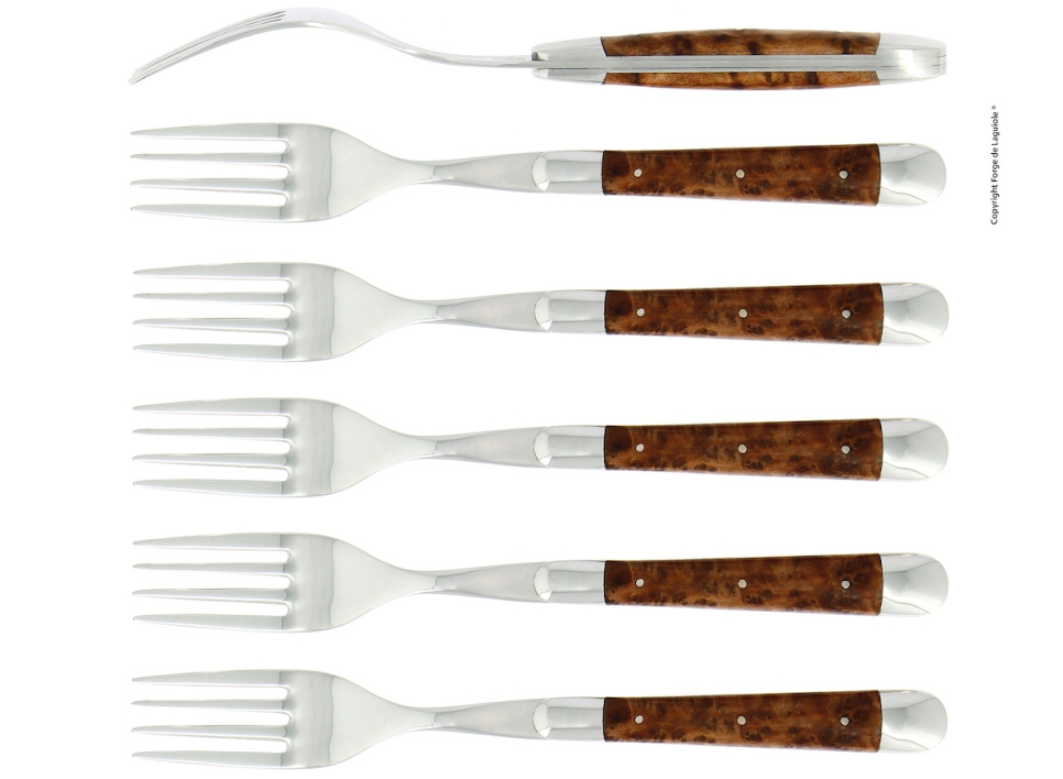 Zes vorken, Tuja handvat, gepolijst, Tradition - Forge de Laguiole in de groep Tafelschikking / Bestek / Vorken bij The Kitchen Lab (1446-15871)