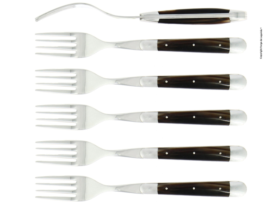 Set van 6 vorken, zwart hoornen handvatten - Forge de Laguiole in de groep Tafelschikking / Bestek / Bestek bij The Kitchen Lab (1446-20129)
