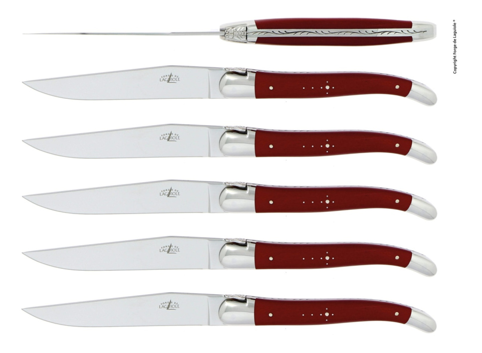 Set van 6 dinermessen, handvat van rood micarta - Forge de Laguiole in de groep Tafelschikking / Bestek / Messen bij The Kitchen Lab (1446-24424)