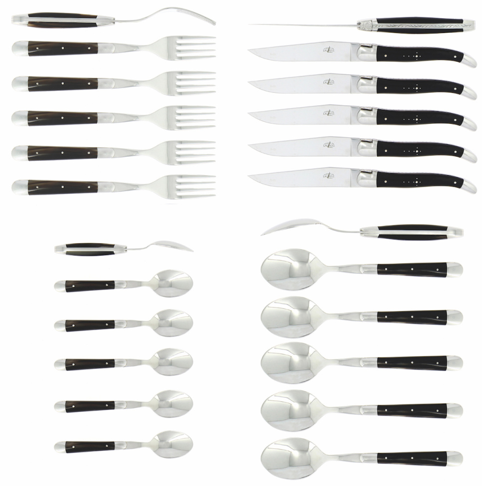 Bestekset 03, handgrepen donker hoorn, gepolijst, Tradition - Forge de Laguiole in de groep Tafelschikking / Bestek / Bestek bij The Kitchen Lab (1446-32856)