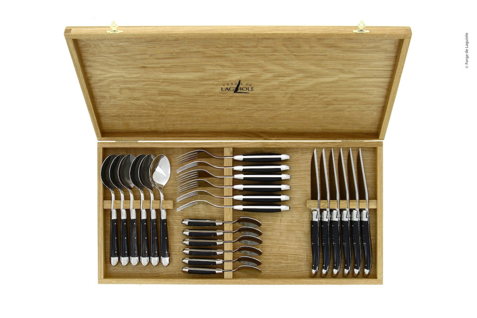 Bestekset 03, handgrepen donker hoorn, gepolijst, Tradition - Forge de Laguiole