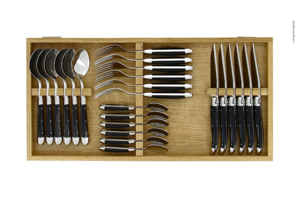 Bestekset 03, handgrepen donker hoorn, gepolijst, Tradition - Forge de Laguiole