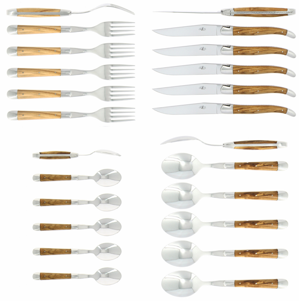 Bestekset 03, Olijf houten grepen, gepolijst, Tradition - Forge de Laguiole in de groep Tafelschikking / Bestek / Bestek bij The Kitchen Lab (1446-32857)