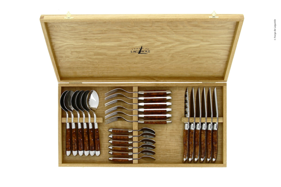 Bestekset 03, Tuja houten grepen, gepolijst, Tradition - Forge de Laguiole