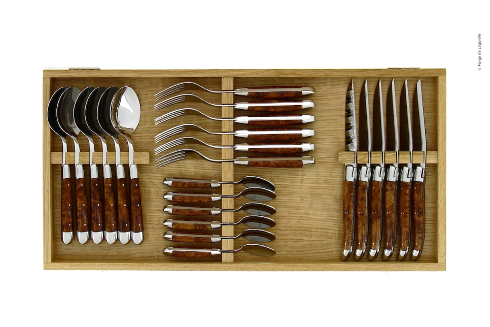 Bestekset 03, Tuja houten grepen, gepolijst, Tradition - Forge de Laguiole