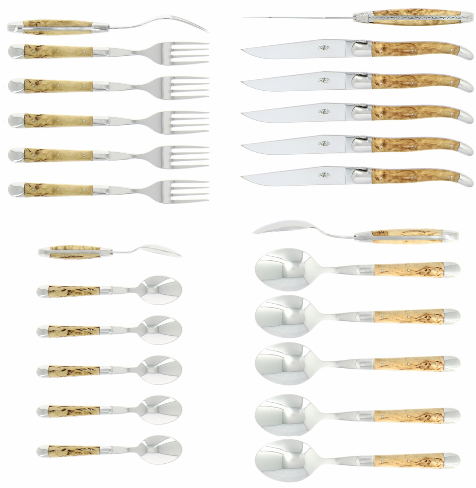 Bestekset 05, Berkenhouten grepen, gepolijst, Tradition - Forge de Laguiole in de groep Tafelschikking / Bestek / Bestek bij The Kitchen Lab (1446-32861)