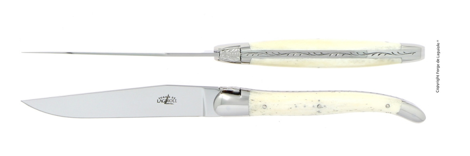 Twee messen, benen heft, gepolijst, Tradition - Forge de Laguiole in de groep Tafelschikking / Bestek / Messen bij The Kitchen Lab (1446-32887)